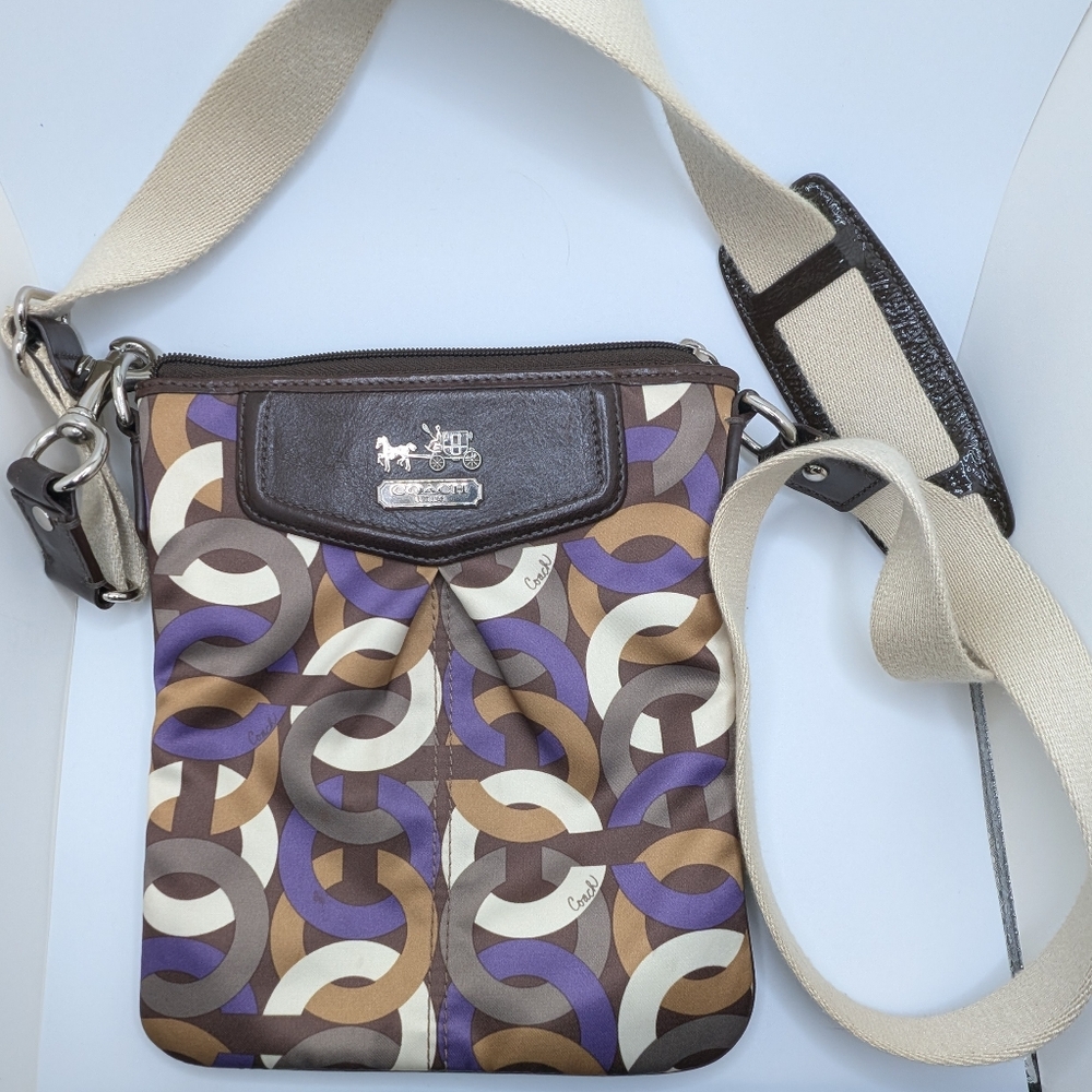 Coach Madison Signature Op Art Chainlink Multicolor Crossbody Chestnut/ Purple